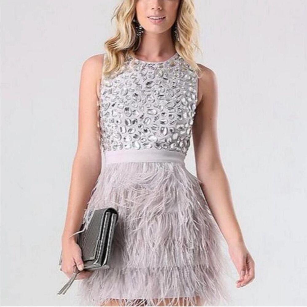 Bebe Women's Diamante Feather Light Lilac Dress